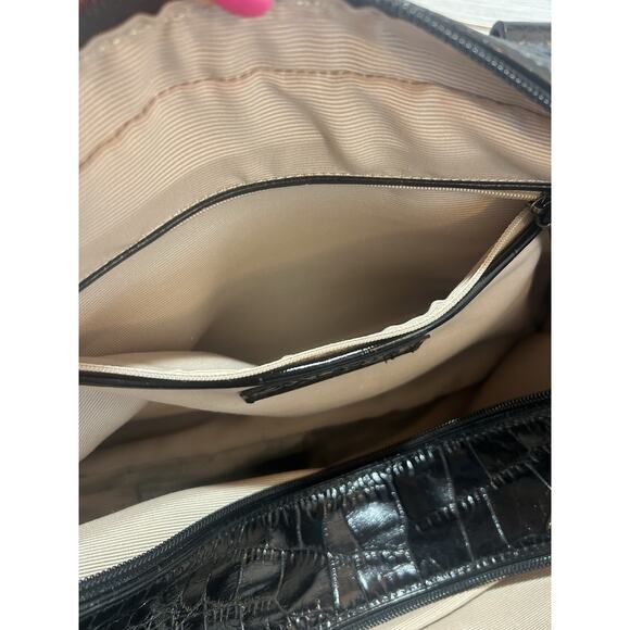 Vintage Ladies Talbots Black Leather & Gray Cloth Shoulder Bag Purse - Picture 8 of 11